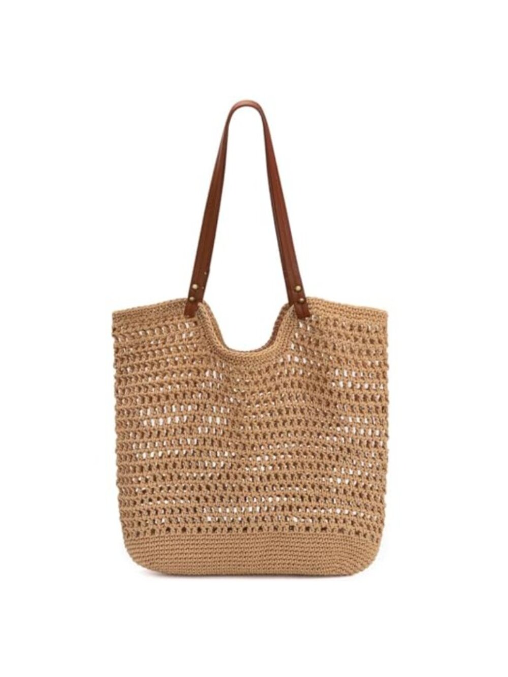 Crochet Knit Mesh Beach Tote Bag Snap Closure Summer Vacation